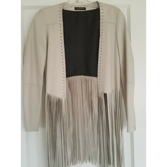 The Perfext NEW W Tags $1495 Women's Open Front Fringed Leather Jacket Size XS - Picture 1 of 9